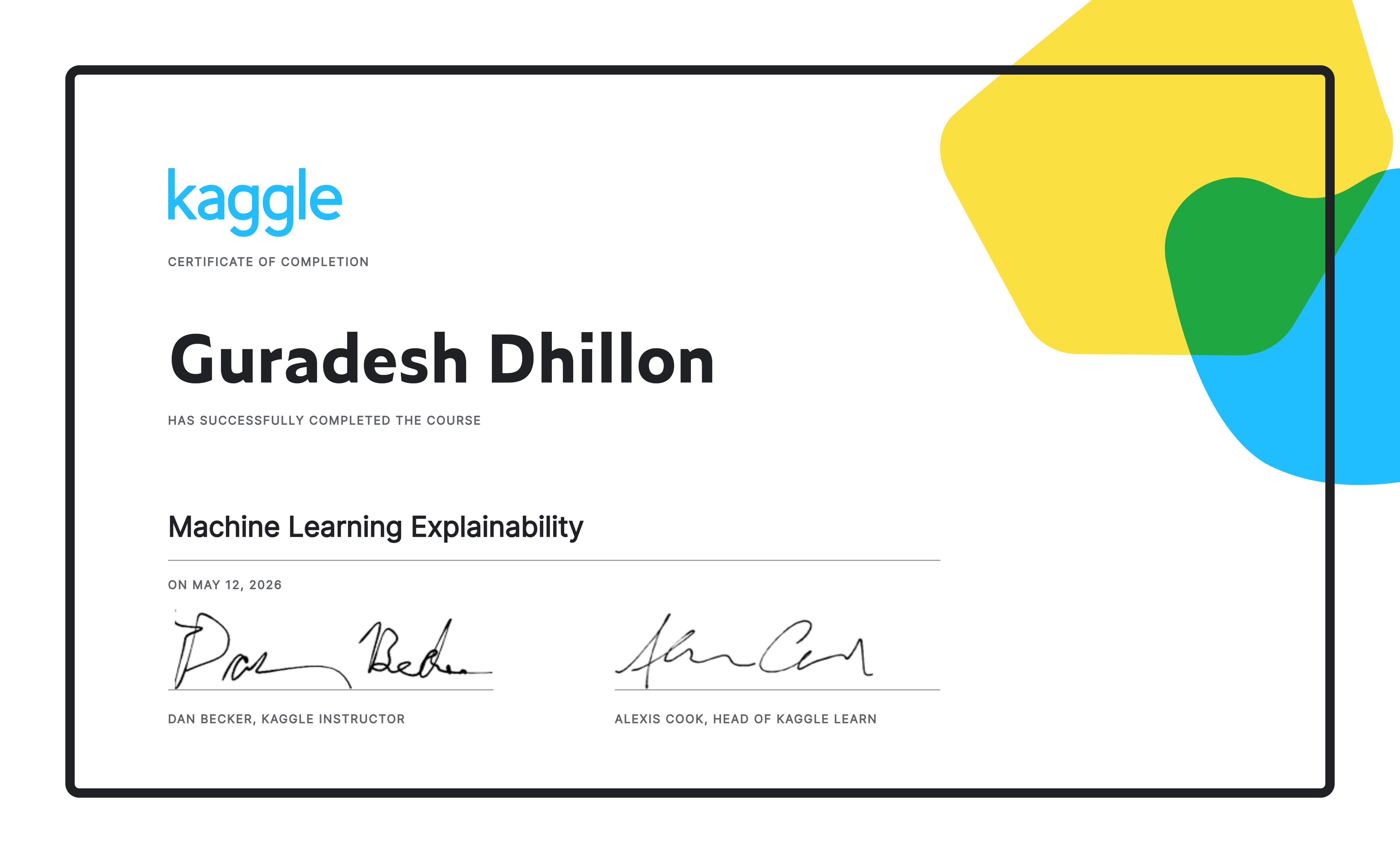 Kaggle Machine Learning Explainability Certificate
